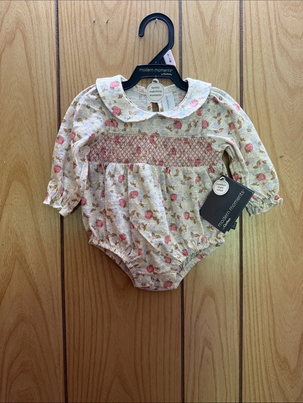 Gerber Cream Floral Smocked Baby‎ One-Piece Bodysuit